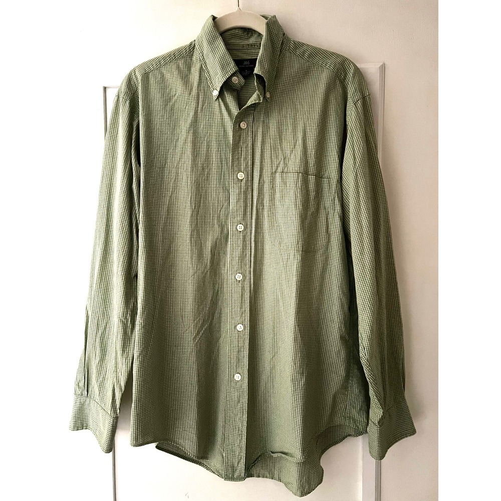 Brooks Brothers 346 Mens Green Gingham Cotton Button Down Shirt Small S Long Slv
